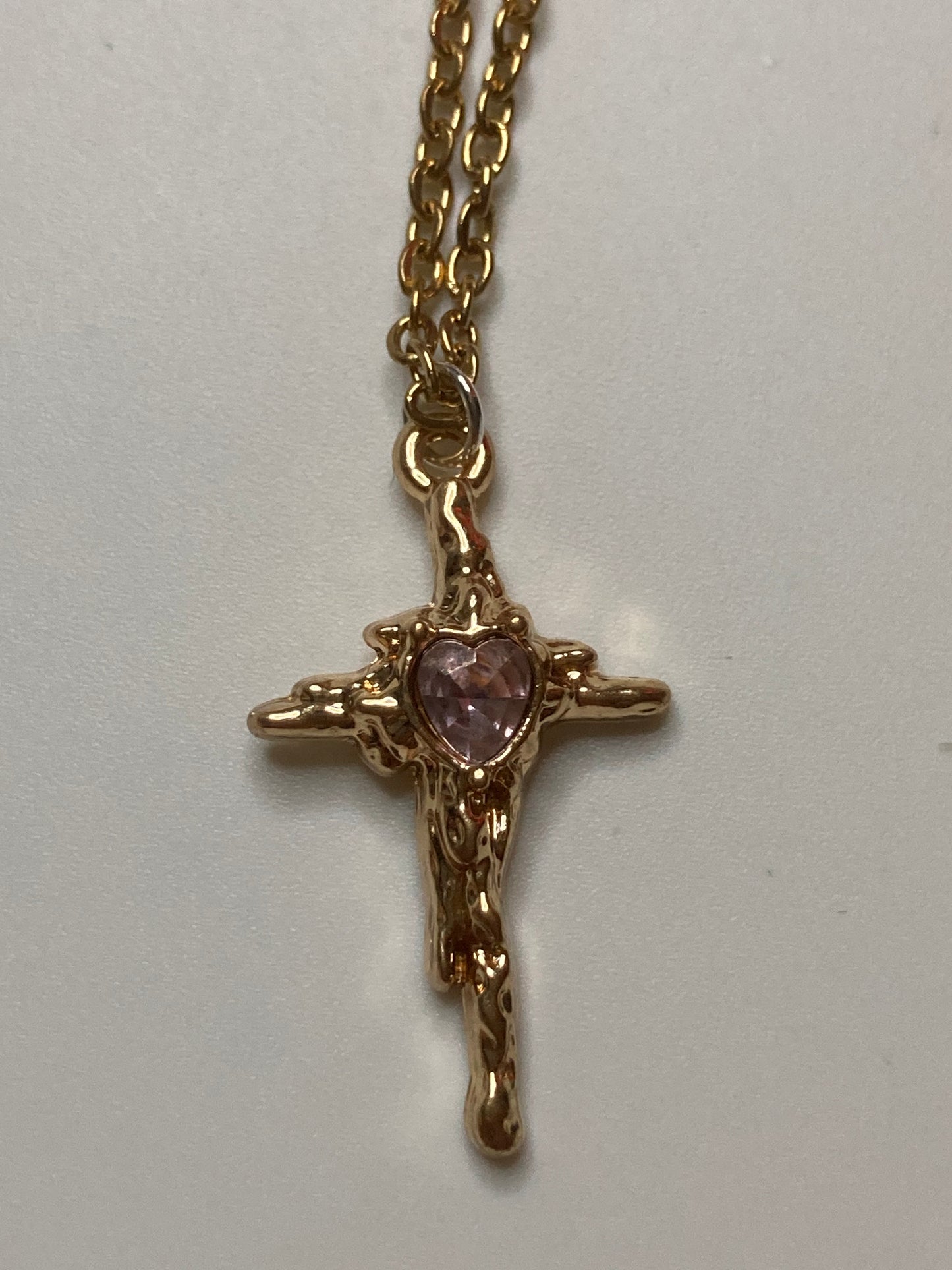 Gold Cross Necklace With Crystal Gemstone