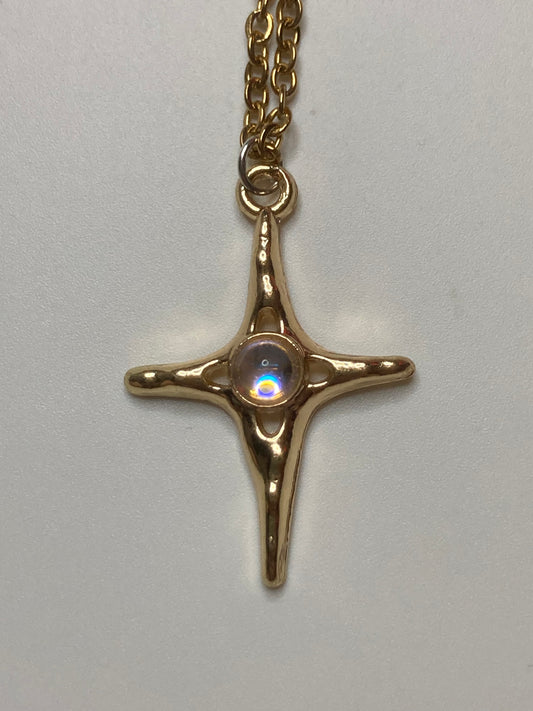 Gold Cross Necklace With Crystal Gemstone